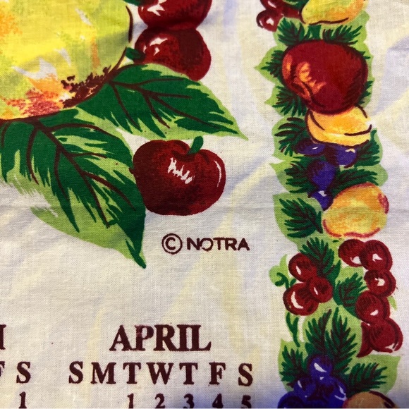 1997 Linen Hanging Calendar Kitchen Tea Towel Vintage, Flowers & Fruit - NOTRA - Picture 4 of 8